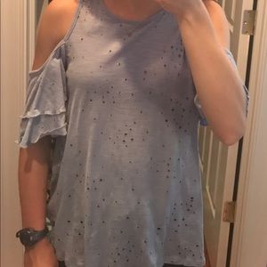 Blue Cold Shoulder Top